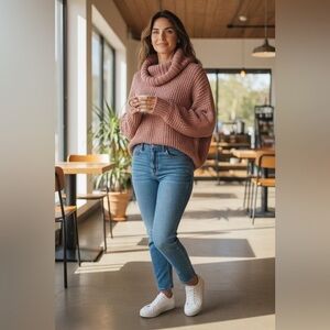 Express Cozy Rose Color Turtleneck Sweater Large